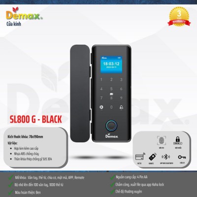 Khóa cửa kính Demax SL800 G - BLACK